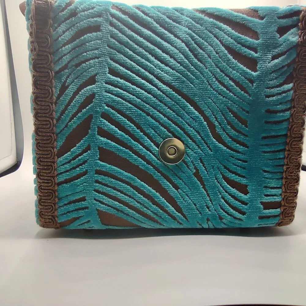 NWOT Plush Handbag Artisan-Made Turquoise/Brown w/Beads by Not Sisters Too - Picture 9 of 9